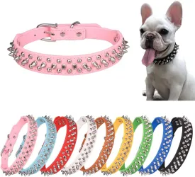 Spiked Dog Collar Soft Pu Leather Mushrooms Rivet Spike Studded Puppy Adjustable Cat Collars Pink S
