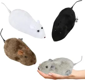 The Dreidel Company Wind-Up Mouse Racing Mouse Plush Mice Cat Chaser 6" Inches, Realistic Looking Pet with Twirling Tail (4-Pack)