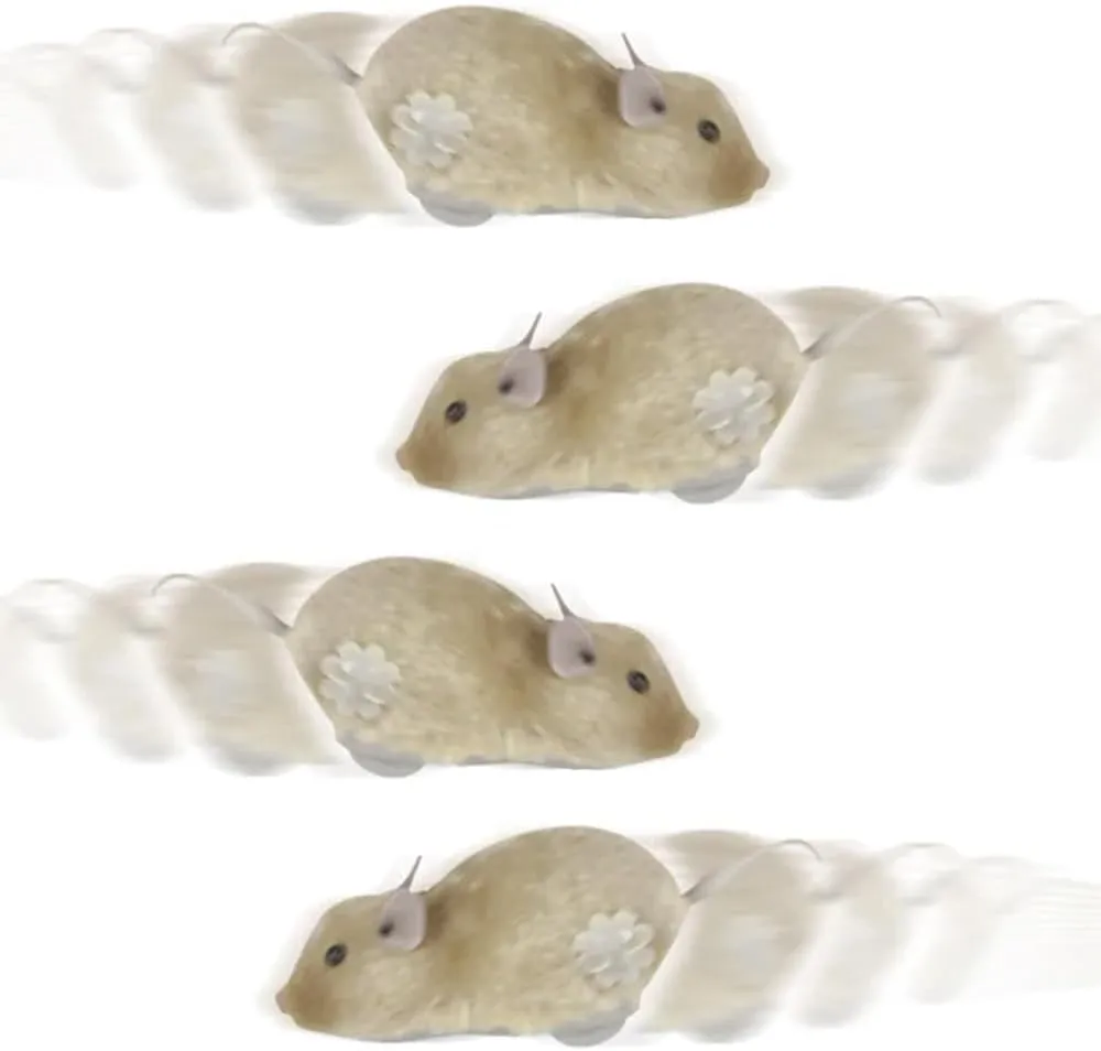 The Dreidel Company Wind-Up Mouse Racing Mouse Plush Mice Cat Chaser 6" Inches, Realistic Looking Pet with Twirling Tail (4-Pack)