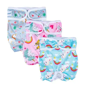 Washable Female Dog Diapers, Reusable Doggy Diapers, 3 Pack (Unicorn)