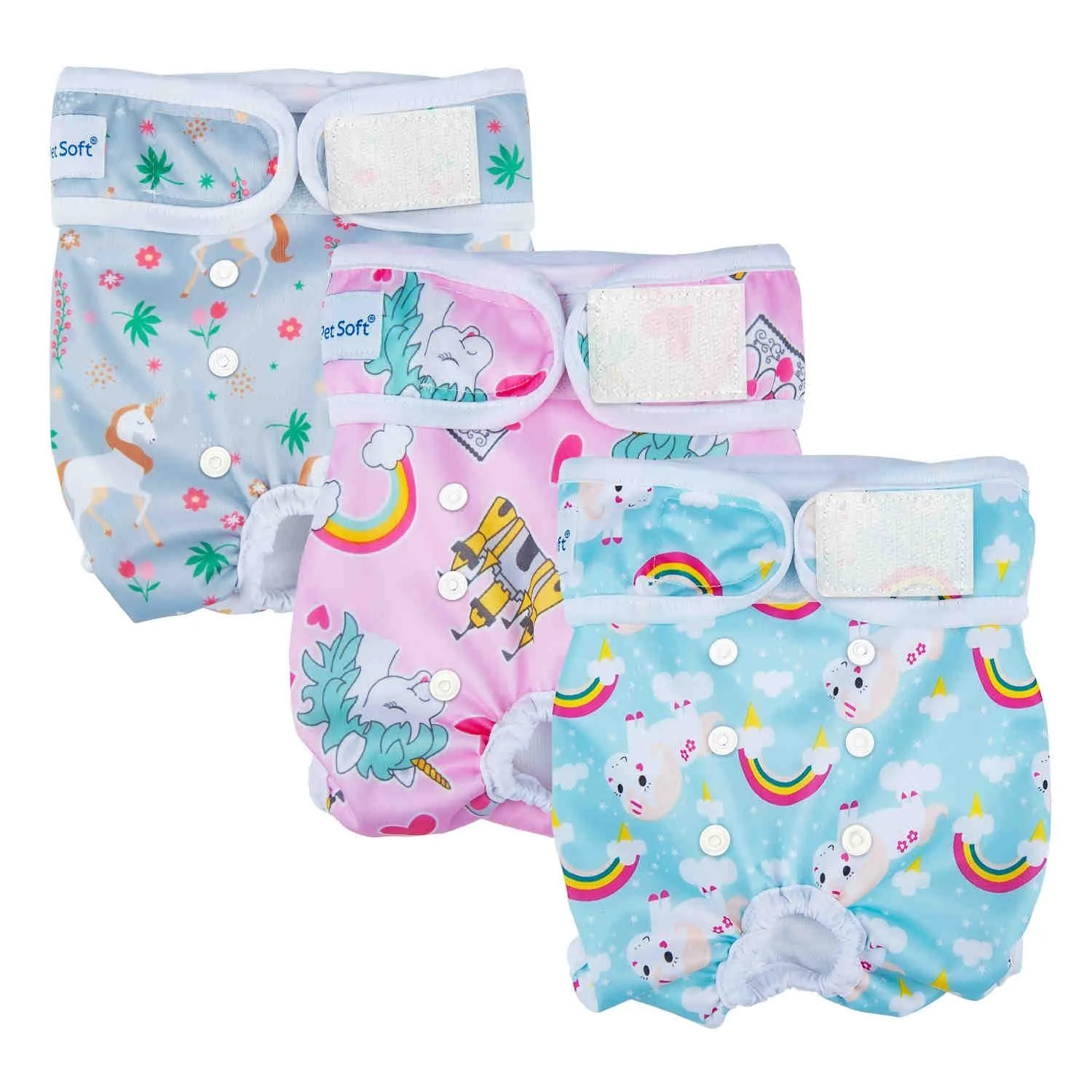 Washable Female Dog Diapers, Reusable Doggy Diapers, 3 Pack (Unicorn)