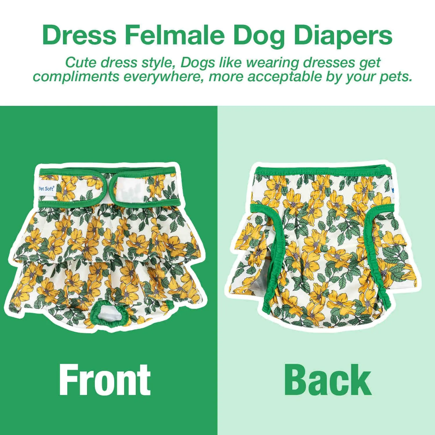 Washable Female Dog Diapers, Reusable Doggy Diapers, with skirt, 3 Pack (Floral)