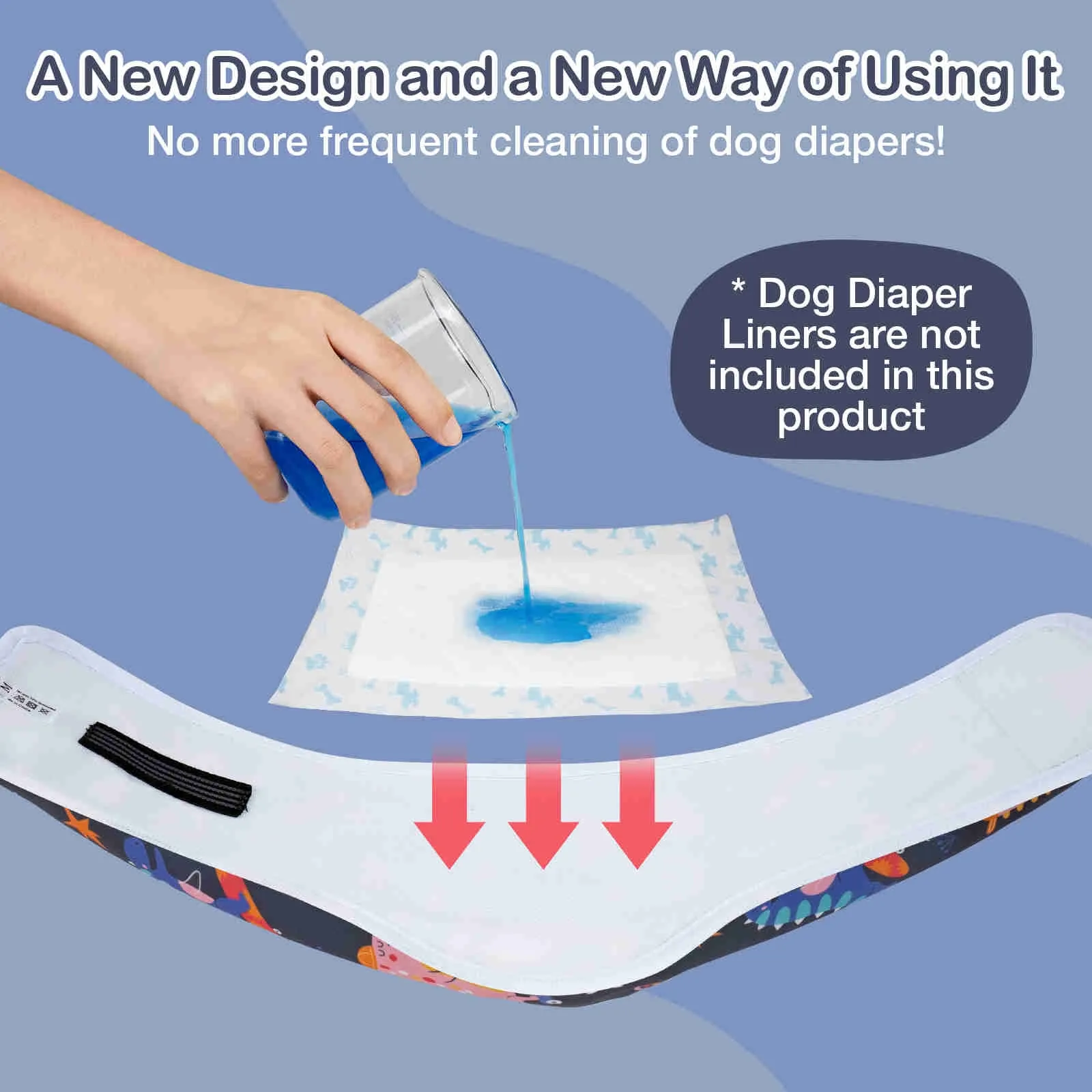 Washable Male Dog Diapers, Reusable Doggy Diapers, 3 Pack (DinoⅡ)