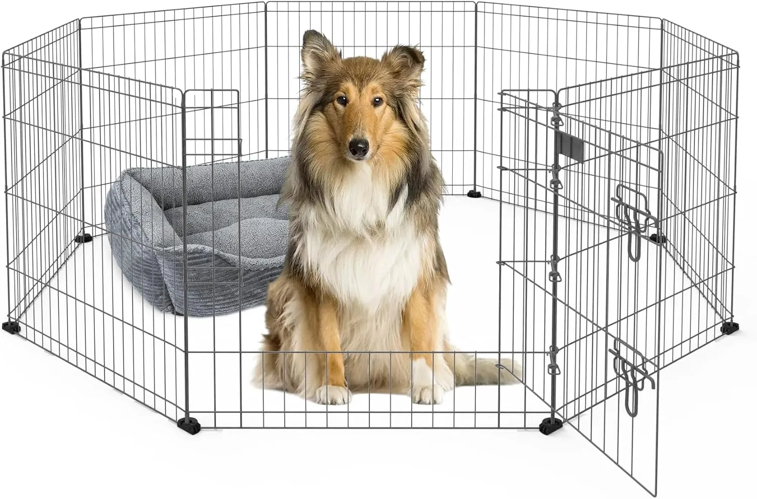 X-ZONE PET Dog Playpen Indoor Foldable 24" Tall Dog Playpen Dog Fencing Outdoor 8 Panels Black Metal Dog Play Pens Exercise Fencing with Door Pet Play Pen for Camping, RV, Yard Black&Silver