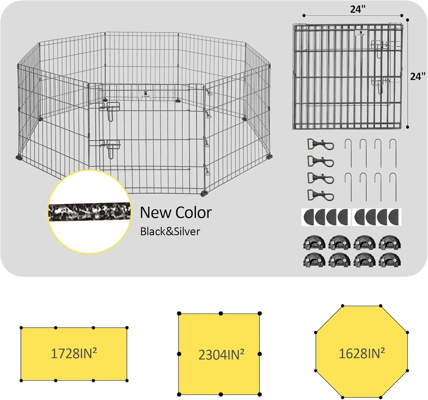 X-ZONE PET Dog Playpen Indoor Foldable 24" Tall Dog Playpen Dog Fencing Outdoor 8 Panels Black Metal Dog Play Pens Exercise Fencing with Door Pet Play Pen for Camping, RV, Yard Black&Silver