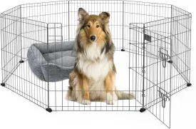 X-ZONE PET Dog Playpen Indoor Foldable 24" Tall Dog Playpen Dog Fencing Outdoor 8 Panels Black Metal Dog Play Pens Exercise Fencing with Door Pet Play Pen for Camping, RV, Yard Black&Silver