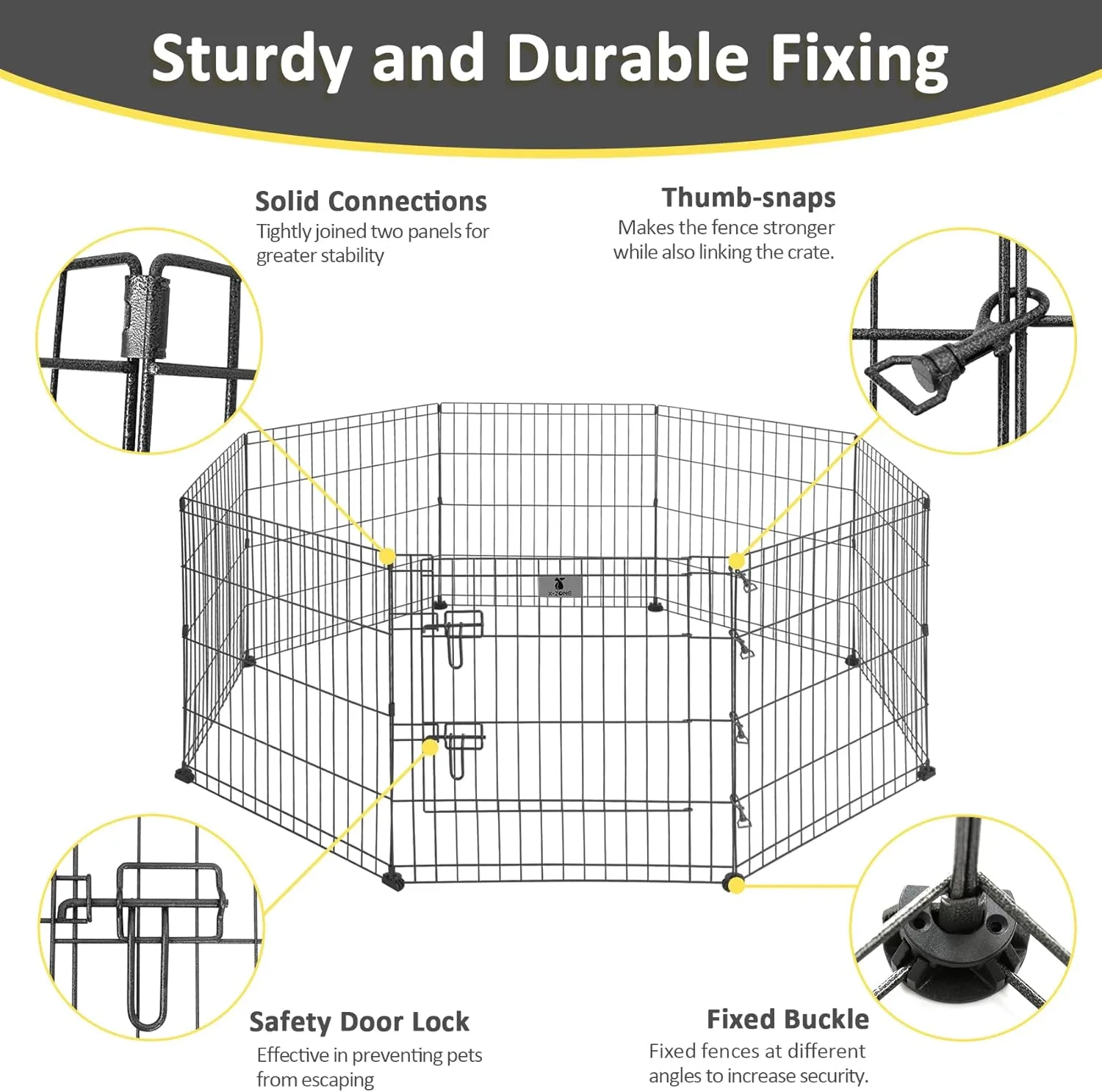 X-ZONE PET Dog Playpen Indoor Foldable 24" Tall Dog Playpen Dog Fencing Outdoor 8 Panels Black Metal Dog Play Pens Exercise Fencing with Door Pet Play Pen for Camping, RV, Yard Black&Silver