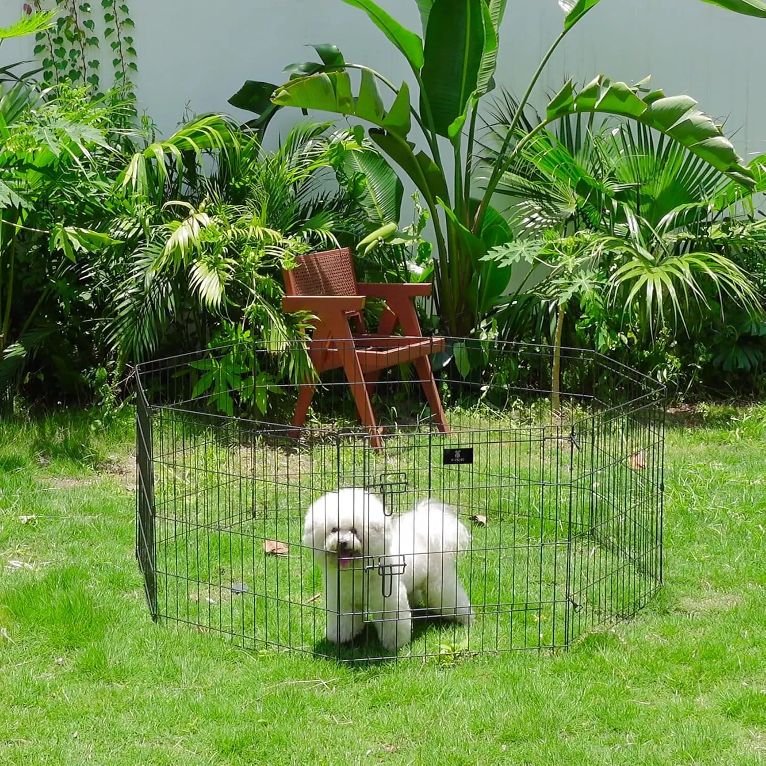 X-ZONE PET Dog Playpen Indoor Foldable 24" Tall Dog Playpen Dog Fencing Outdoor 8 Panels Black Metal Dog Play Pens Exercise Fencing with Door Pet Play Pen for Camping, RV, Yard Black&Silver