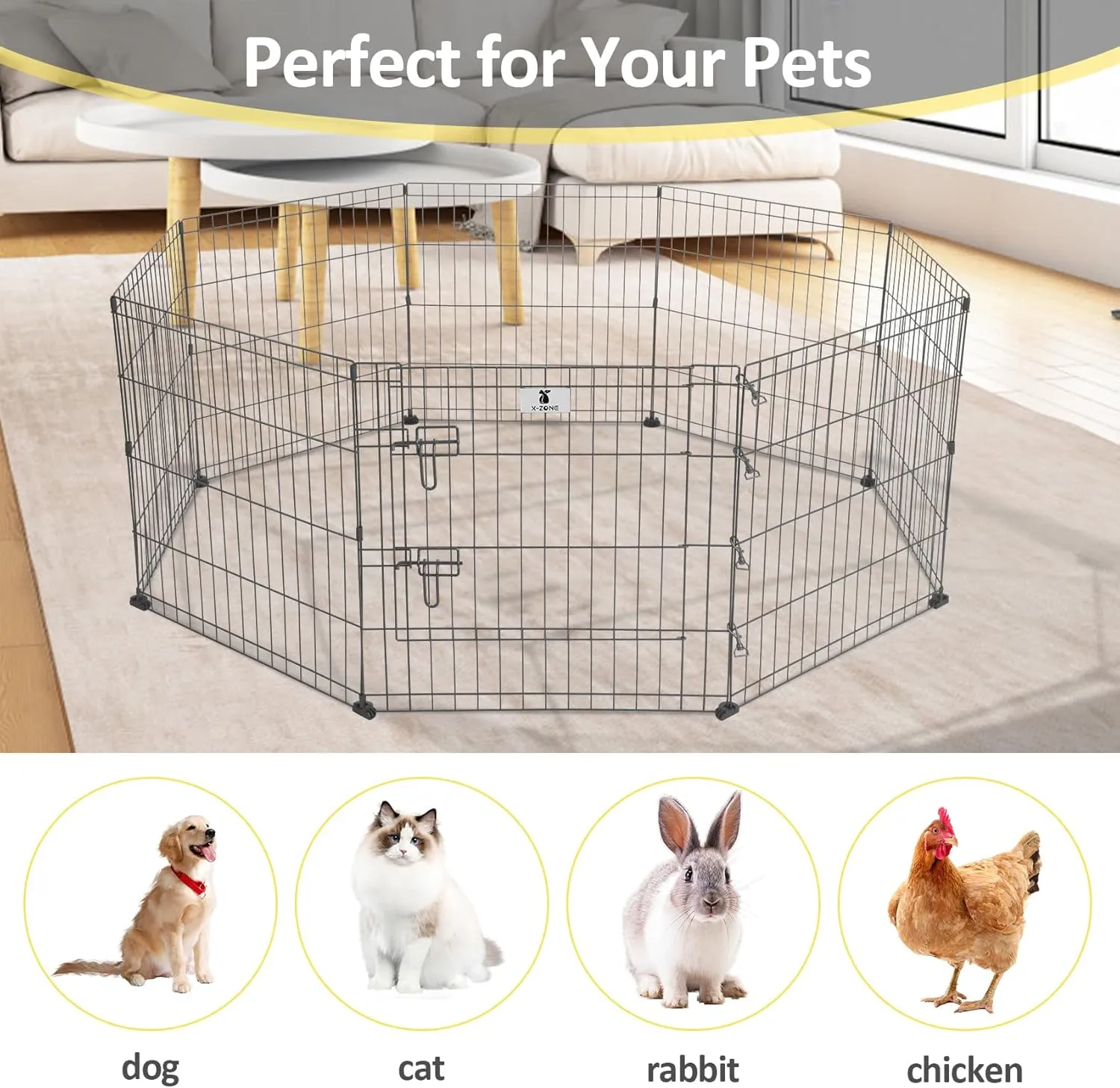 X-ZONE PET Dog Playpen Indoor Foldable 24" Tall Dog Playpen Dog Fencing Outdoor 8 Panels Black Metal Dog Play Pens Exercise Fencing with Door Pet Play Pen for Camping, RV, Yard Black&Silver