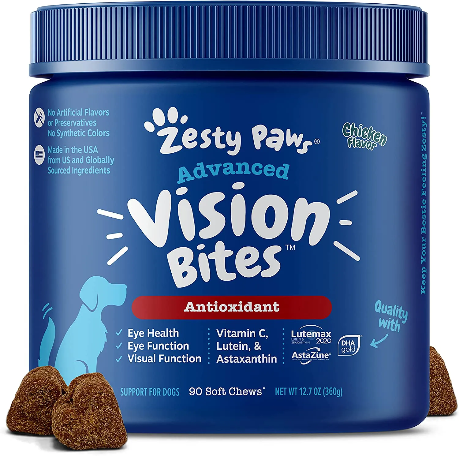 Zesty Paws Eye Supplement for Dogs - Vision Support with Lutein   Vitamin C & Astaxanthin Antioxidants - Dog Vitamins for Eyes   Fish Oil for Omega 3 EPA & DHA for Senior Dogs