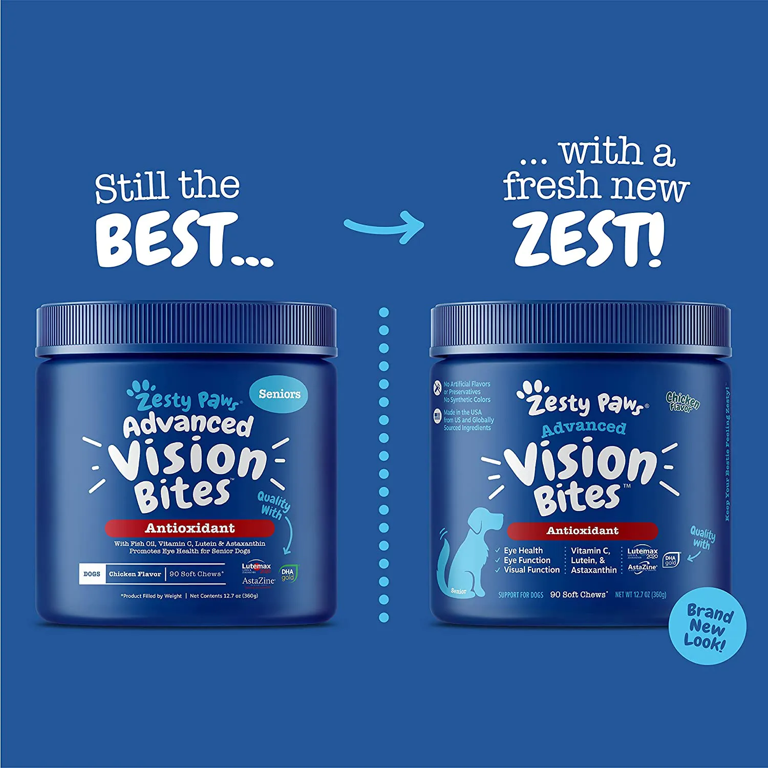 Zesty Paws Eye Supplement for Dogs - Vision Support with Lutein   Vitamin C & Astaxanthin Antioxidants - Dog Vitamins for Eyes   Fish Oil for Omega 3 EPA & DHA for Senior Dogs